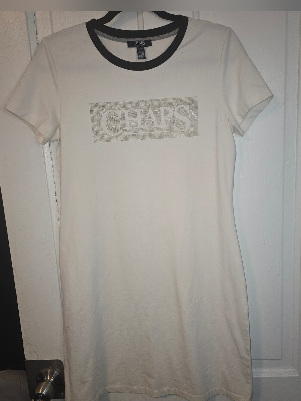 Chaps Ralph Lauren Women's Logo T-Shirt Dress White Black Trim Size Small
